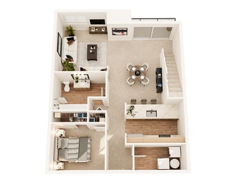 Floor plan for 2 beds, 1.5 baths, 869 sqft